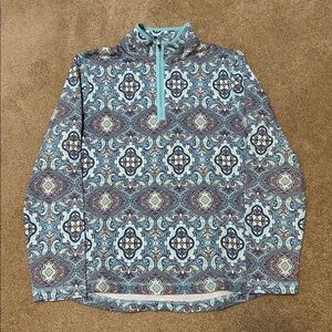 Talbots Patterned Quarter Zip with Blue Accents